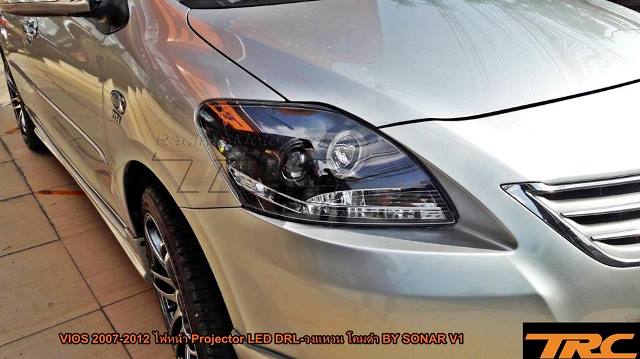 ไฟหน้า VIOS 2007-2012 Projector LED DRL-วงแหวน โคมดำ By SONAR V1